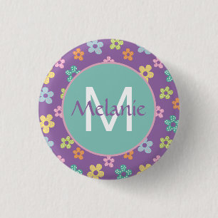 Cute Dotty Flower Pattern Purple Personalised 3 Cm Round Badge