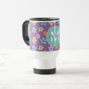 Cute Dotty Flower Pattern Purple Personalised Travel Mug