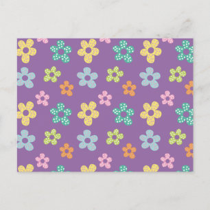 Cute Dotty Flower Pattern Purple Postcard