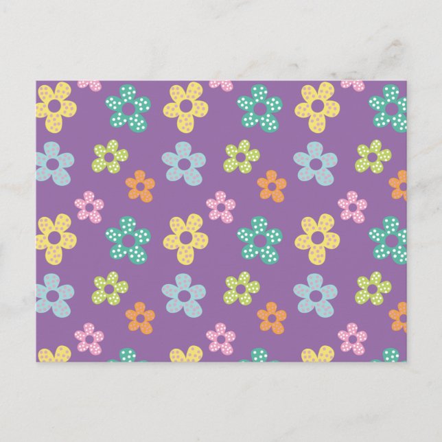 Cute Dotty Flower Pattern Purple Postcard (Front)