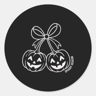 Cute Double Pumpkin Jack O Lantern Face Bow Hallow Classic Round Sticker