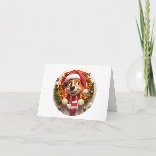 Cute Double Sided Dog Busting Through  Holiday Card (Front)