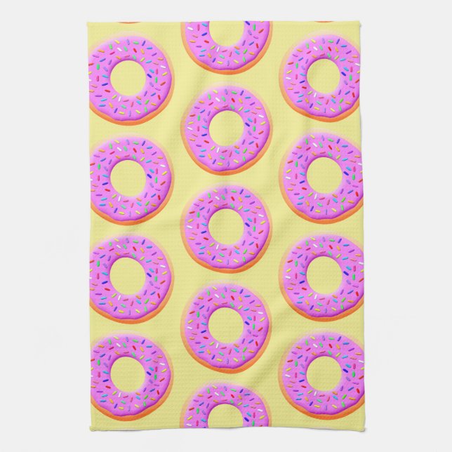 Cute Doughnut Drawing With Sprinkles Tea Towel (Vertical)