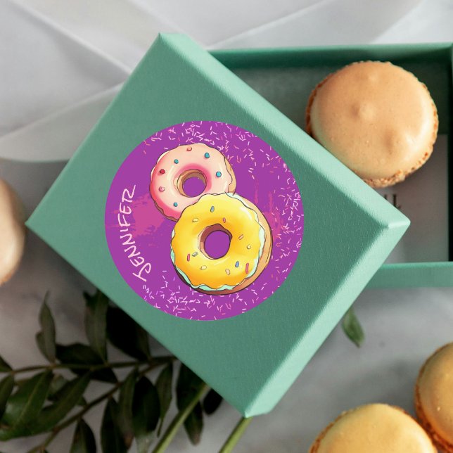 Cute Doughnut Eight Purple Sprinkles Classic Round Sticker (Creator Uploaded)