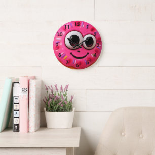 Cute Doughnut Face Kids Design Large Clock