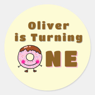 Cute Doughnut First Birthday Custom Name Kids Part Classic Round Sticker