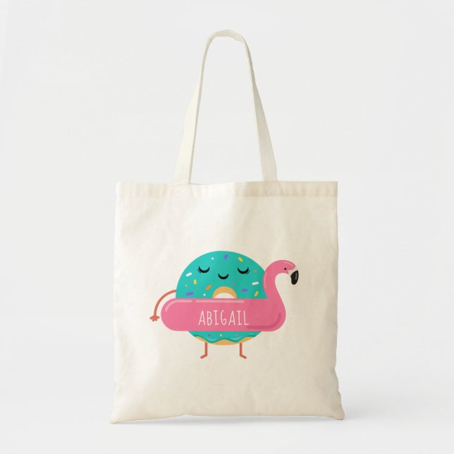 Cute Doughnut Flamingo Pool Party Personalised Gir Tote Bag (Front)