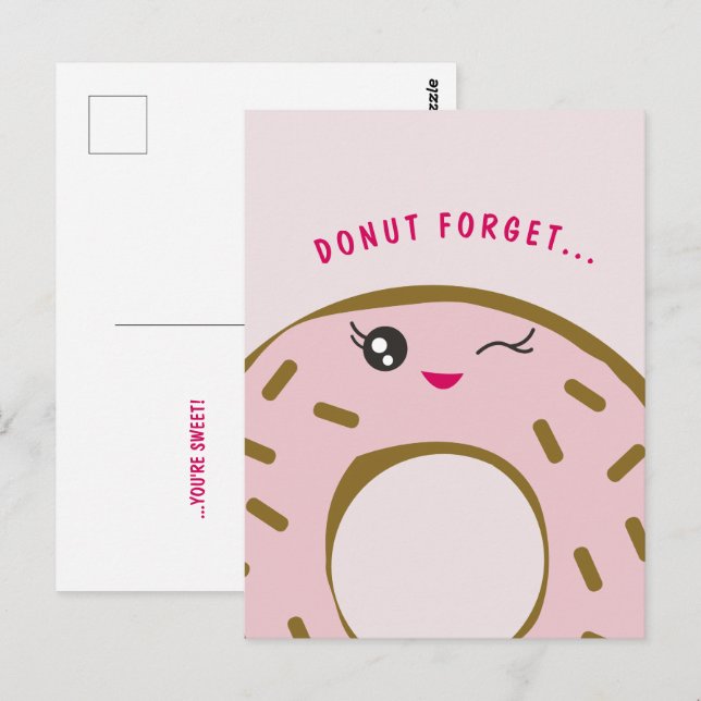 Cute Doughnut Forget You're sweet Kawaii Illustrat Postcard (Front/Back)