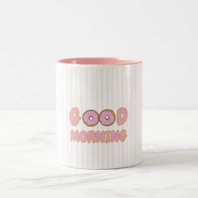 Cute Doughnut Good Morning Two-Tone Coffee Mug (Center)