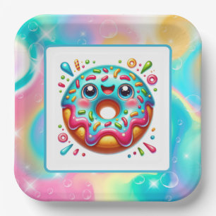 Cute doughnut lovers party paper plate