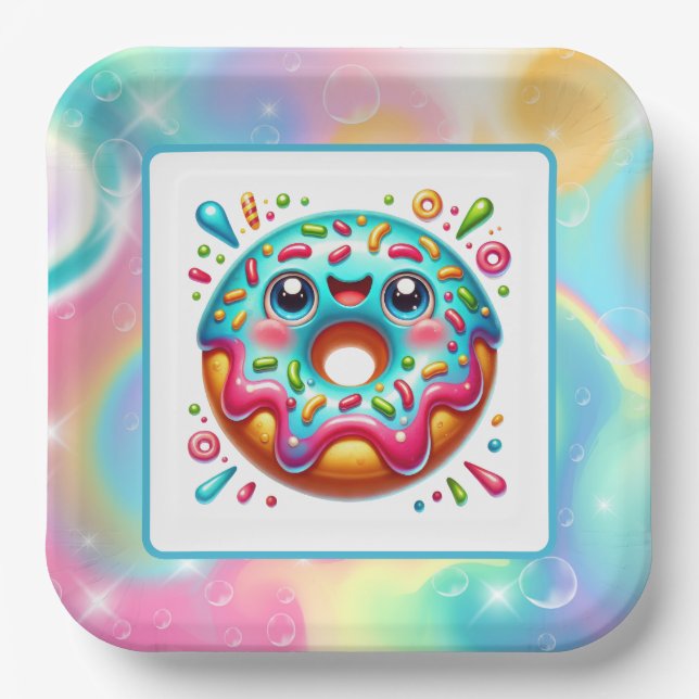 Cute doughnut lovers party paper plate (Front)