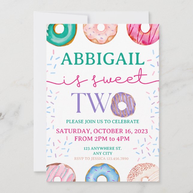 Cute Doughnut Party Sweet two 2nd birthday Invitation (Front)