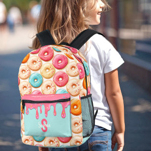 Cute Doughnut Pattern Dripping Sweet Pink Monogram Printed Backpack
