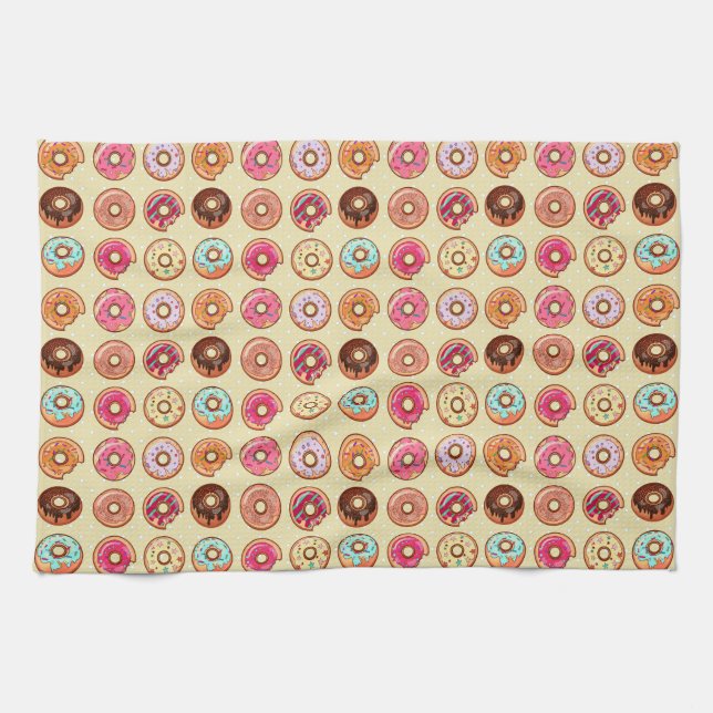 Cute Doughnut Pattern Tea Towel (Horizontal)