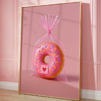 Cute Doughnut Wall Art, Pink Aesthetic Kitchen