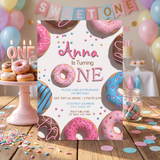 cute doughnuts 1st birthday  invitation