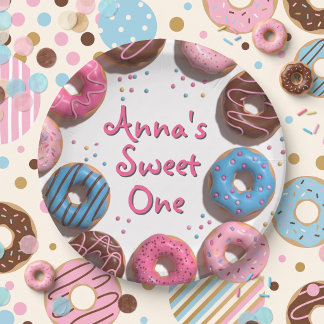 Cute Doughnuts 1st Birthday  Paper Plate