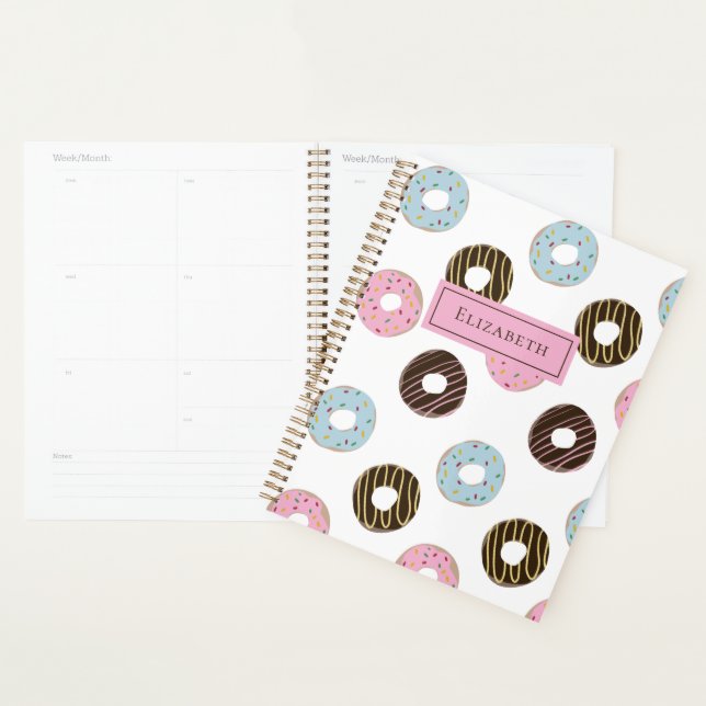 Cute Doughnuts Add your own Name Custom Monogram  Planner (Display)