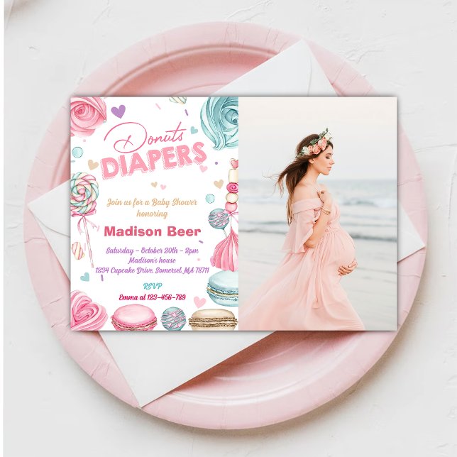  Cute Doughnuts Diapers Baby Shower Photo Invitation (Creator Uploaded)