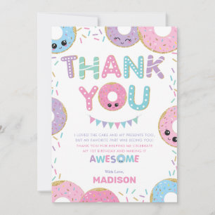Cute Doughnuts Doughnuts Sprinkles Birthday Party Thank You Card