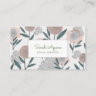 Cute Doula Hand Drawn Floral Pattern Discount Card
