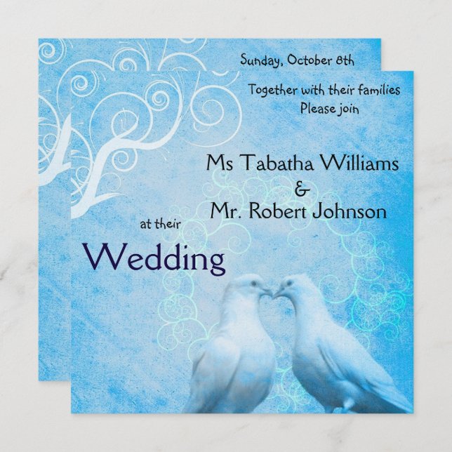 Cute Doves Square Wedding Invitation (Front/Back)