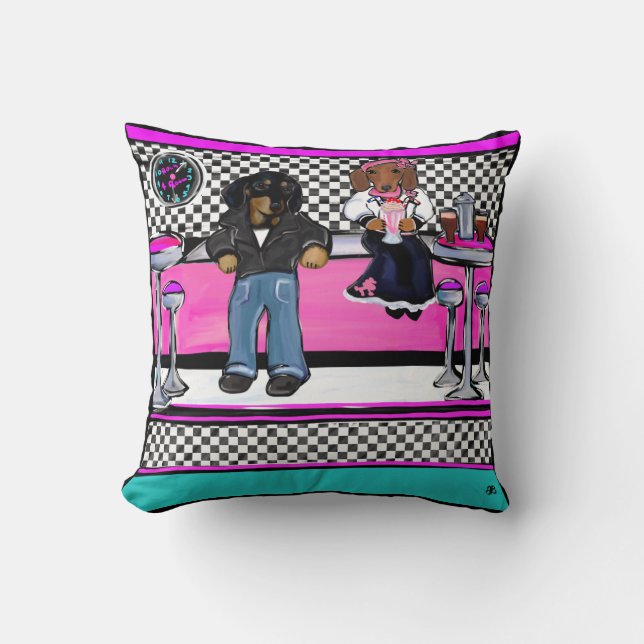Cute Doxies Rock and Roll Cushion (Front)