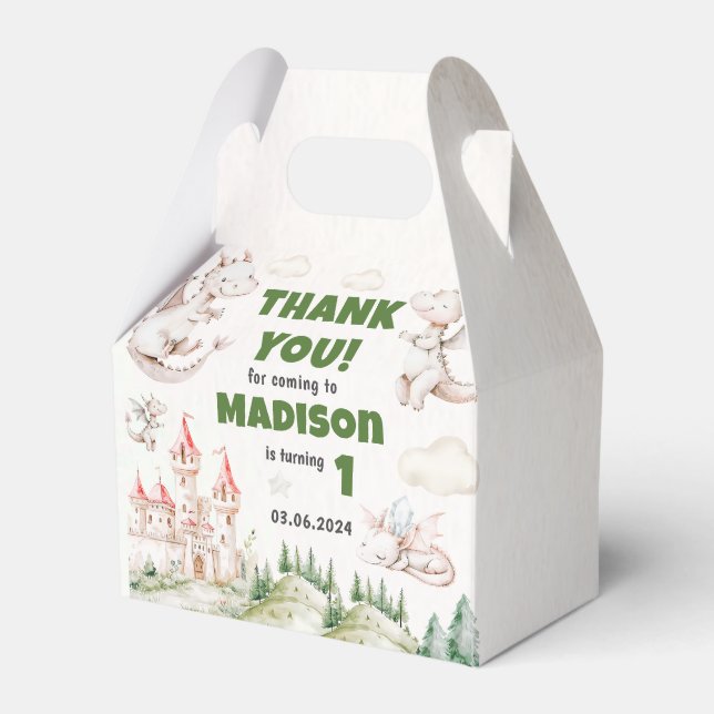 Cute Dragon 1st Birthday Party Favour Box (Front Side)