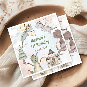 Cute Dragon 1st Birthday Party Napkin