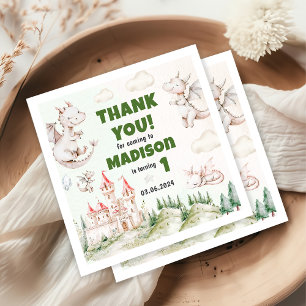 Cute Dragon 1st Birthday Party Napkin