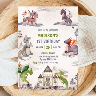 Cute Dragon 2nd Birthday Party Invitation