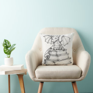 Cute Dragon and Books Cushion