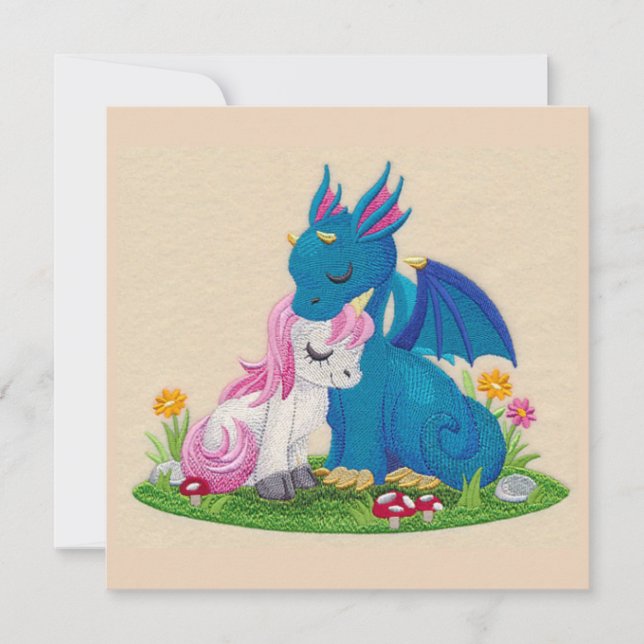Cute Dragon and Unicorn In Love Holiday Card (Front)