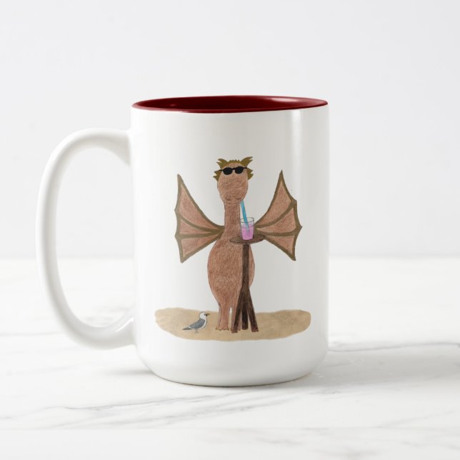 Cute Dragon at the Beach  Two-Tone Coffee Mug (Left)