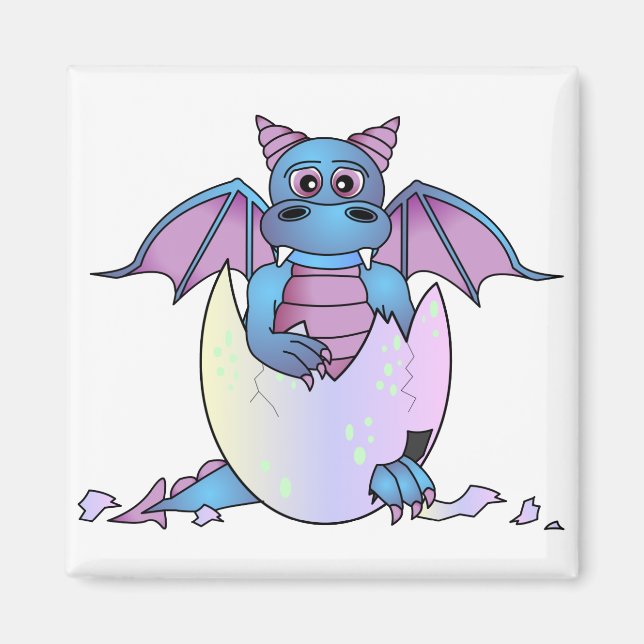 Cute Dragon Baby in Cracked Egg - Blue / Purple Magnet (Front)
