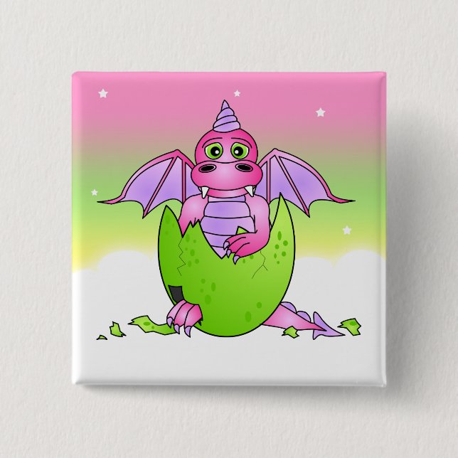 Cute Dragon Baby in Cracked Egg - Pink / Purple 15 Cm Square Badge (Front)