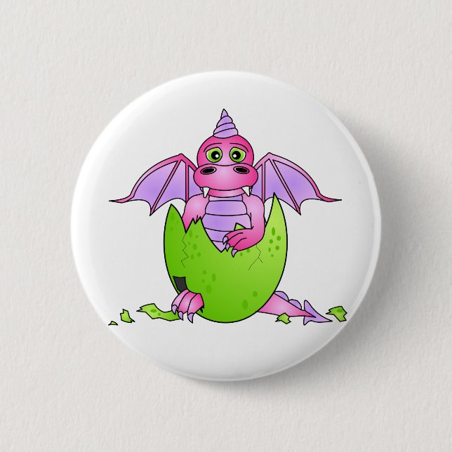 Cute Dragon Baby in Cracked Egg - Pink / Purple 6 Cm Round Badge (Front)