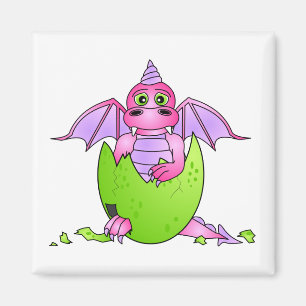 Cute Dragon Baby in Cracked Egg - Pink / Purple Magnet