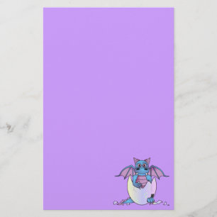 Cute Dragon Baby in Cracked Egg Purple Stationery