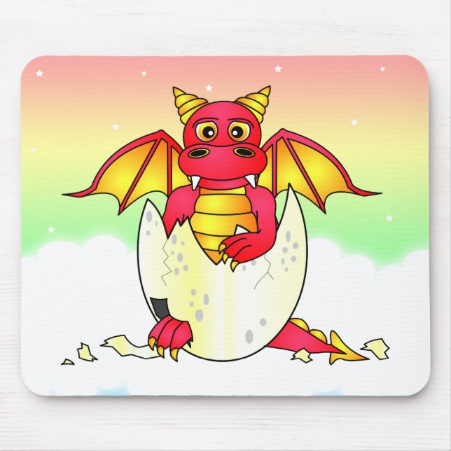 Cute Dragon Baby in Cracked Egg - Red / Purple Mouse Pad (Front)
