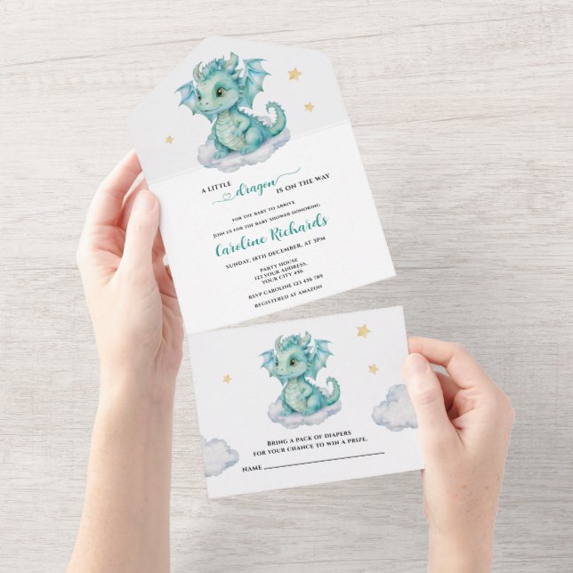 Cute Dragon Baby Shower All In One Invitation (Tearaway)