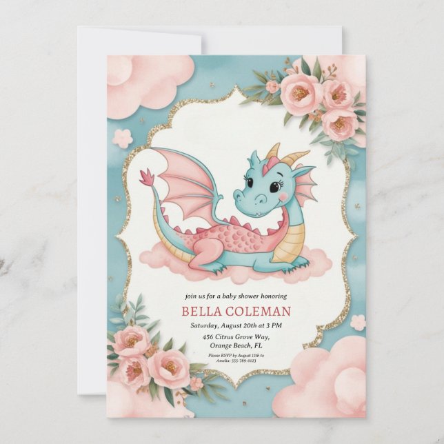 cute dragon baby shower invitations (Front)