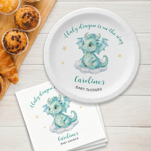Cute Dragon Baby Shower Paper Plate