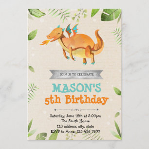 Cute dragon birthday party invitation