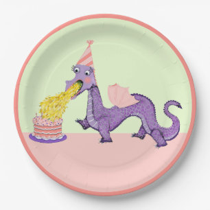 Cute Dragon Birthday Party Paper Plate