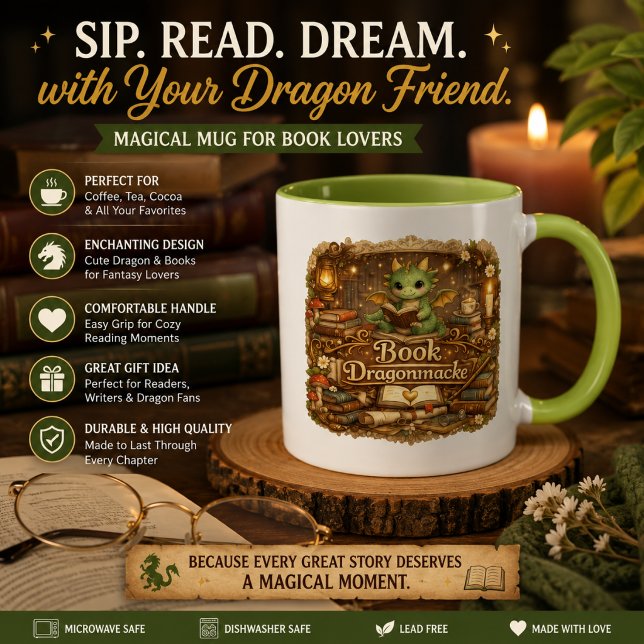 Cute Dragon Book Lover Coffee Mug | Fantasy Readin (Creator Uploaded)