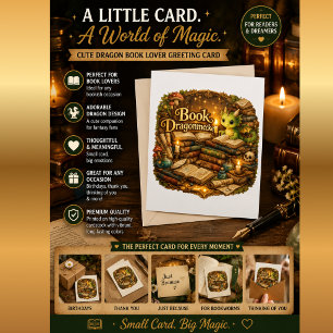 Cute Dragon Book Lover Greeting Card   Fantasy Dra