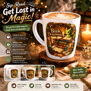 Cute Dragon Book Lover Latte Mug Fantasy Reading