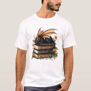 Cute Dragon Books Cottagecore Flower Bookworm Book T-Shirt