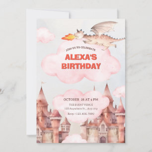 Cute dragon castle birthday invitation